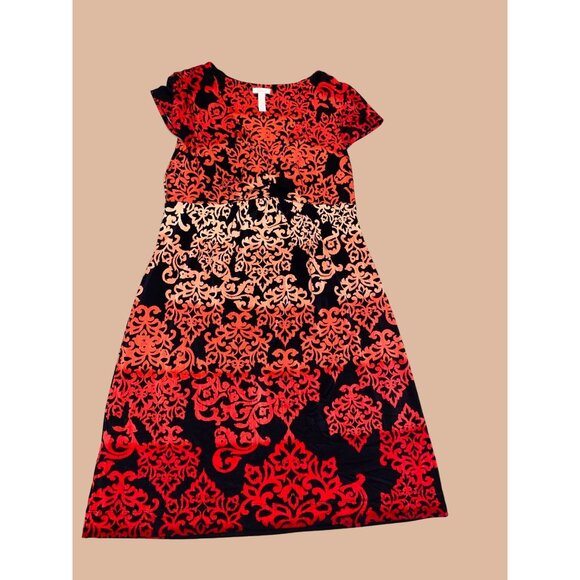 Soma Women's Medium Red Rust Black Damask Print Dress - Picture 1 of 10